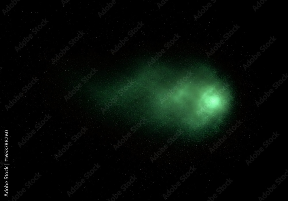 Fototapeta premium Close up view of a glowing green nebula in deep space with stars