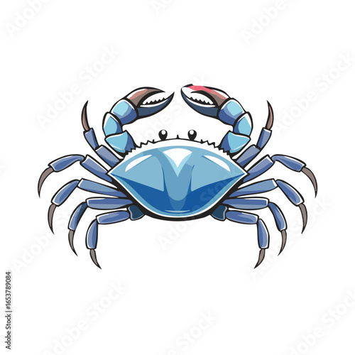 Detailed illustration of a blue crab, showcasing its claws, shell, and overall aquatic features.