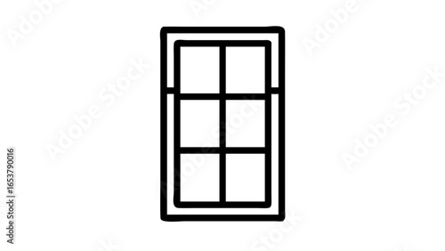 Illustration of a window frame with six panes in a rectangular shape on a white background view indoors