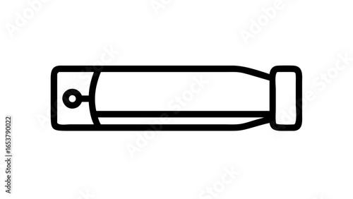 Simple black outline drawing of a flashlight with a bulb on the left and a cap on the right side
