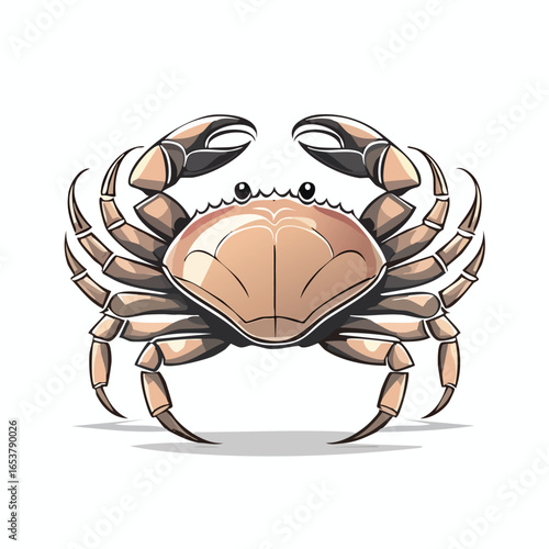 Detailed illustration of a crab, showcasing its brown shell, claws, and legs against a white background.