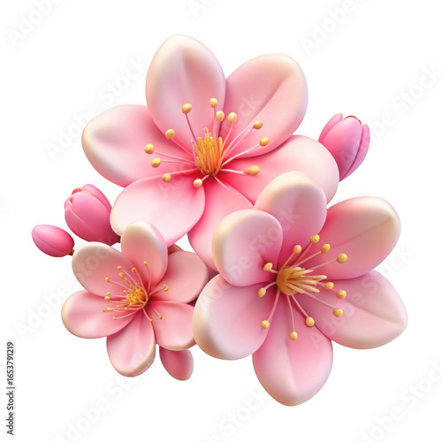 3d delicate pink cherry blossoms isolated on transparent background