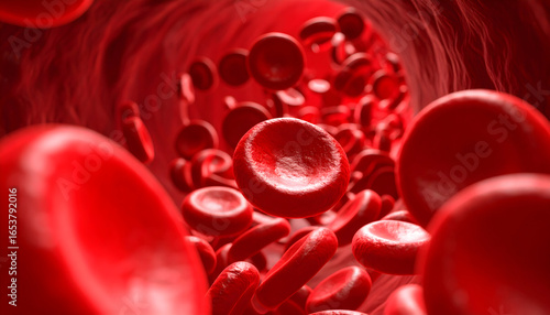 Detailed View Of Red Blood Cells Flowing Through A Vein Showing Human Anatomy