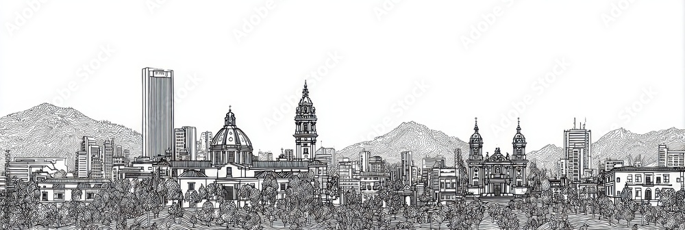 Fototapeta premium Colombia Outline. Skyline of Bogota City with Historic Buildings in South American Landscape