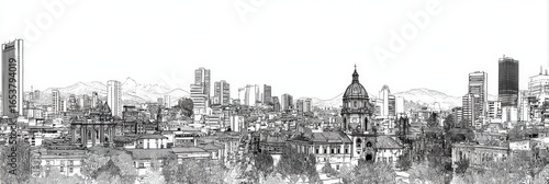 Colombia Outline. Bogota City Skyline with Historic Buildings and Panoramic View