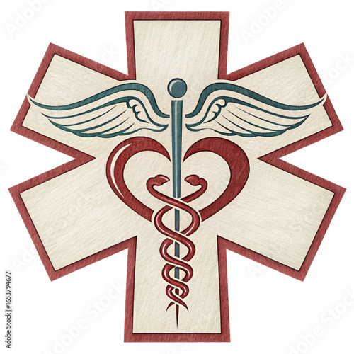 Star of Life symbol, modern medical emblem representing emergency medical services and healthcare