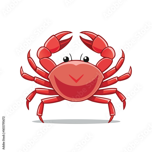 A cheerful cartoon crab with a bright red shell and smiling expression.
