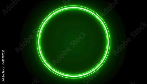 Bright Green Glowing Neon Circle Against Black Background Depicting Futuristic Digital Design