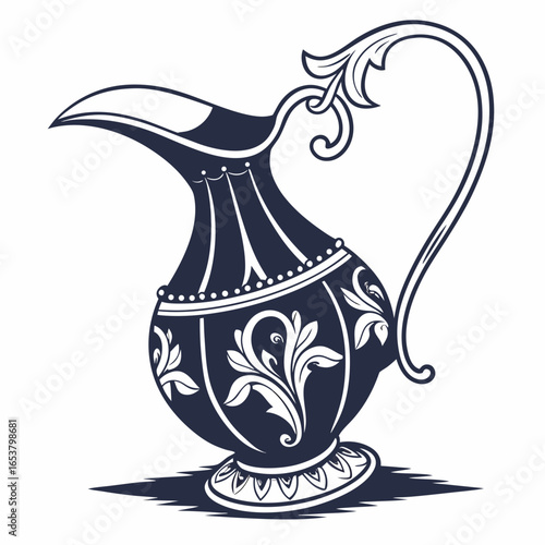 Elegant vintage pitcher isolated on white background, a classic design element for decorative and household use with floral and ornate details