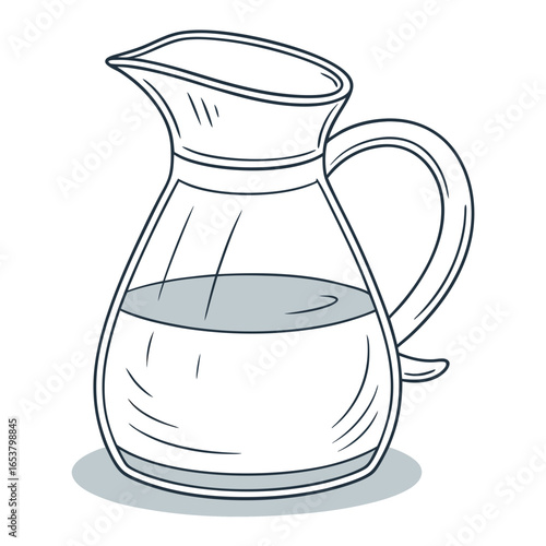 Illustration of a glass pitcher filled with water isolated on white background, showcasing a simple and clean design for various creative projects