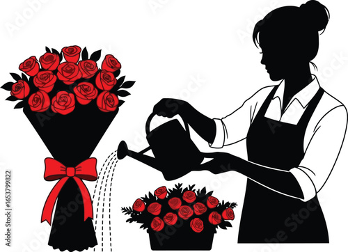 Florist waters rose bouquet with love for Valentines delivery