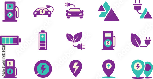 Electric Vehicle Charging Station Icons Sustainable Transportation and Renewable Energy