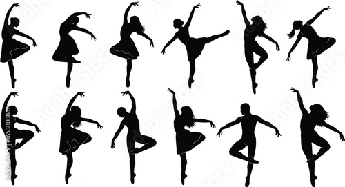 Elegant ballet dancers silhouetted in graceful poses, perfect for design