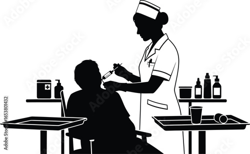 Nurse giving injection to a patient in a clean, sterile medical setting