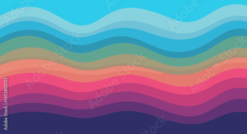 Beautiful abstract wavy gradient background with multiple color layers creating a serene and visually pleasing landscape effect