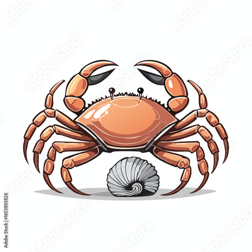 Detailed illustration of a crab with a shell, showcasing its anatomy and vibrant colors.