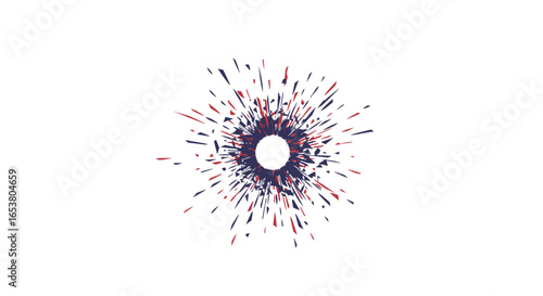 Explosion of colored particles emanating from a central white circle representing a burst of energy or celebration