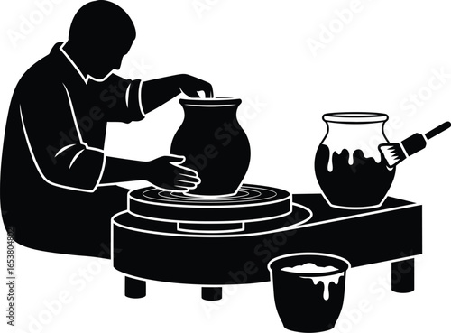 Artisan shaping clay on pottery wheel, creating beautiful ceramics