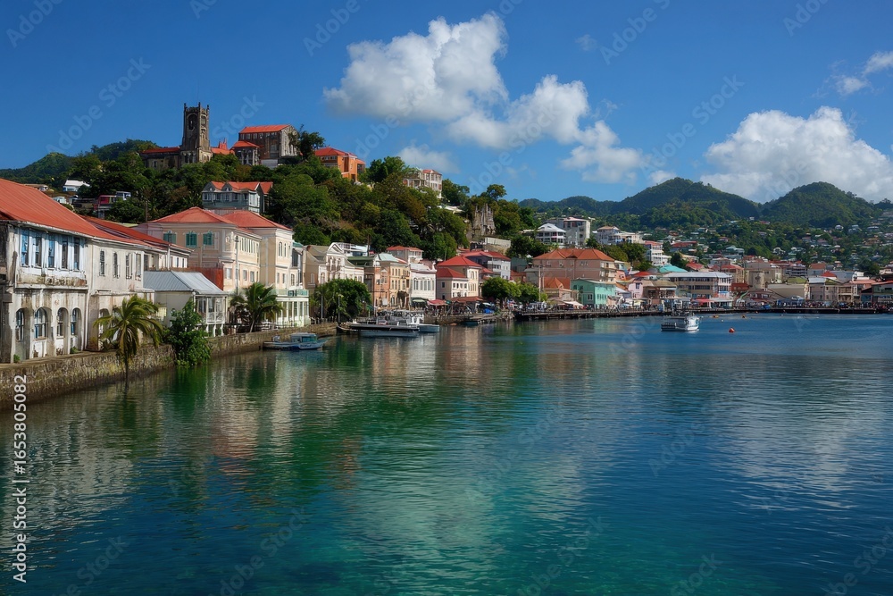 Obraz premium Grenada Caribbean: St. George's Waterfront Landscape in the West Indies