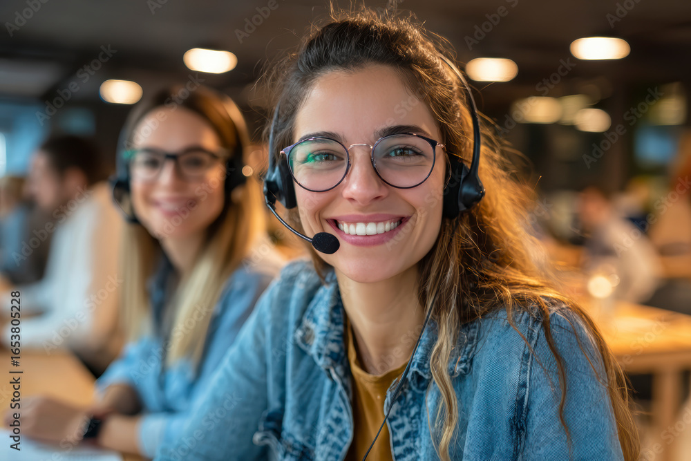 Fototapeta premium Smiling Women with Headsets – AI Generative