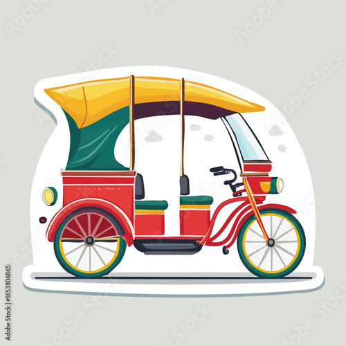 A vibrant illustration of a red and yellow tuk-tuk, a common mode of transport.