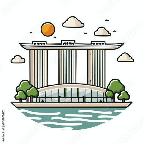 Illustration of the Marina Bay Sands in Singapore, a modern architectural marvel.