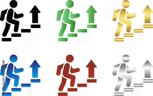Man climbing stairs icon success growth career progress steps
