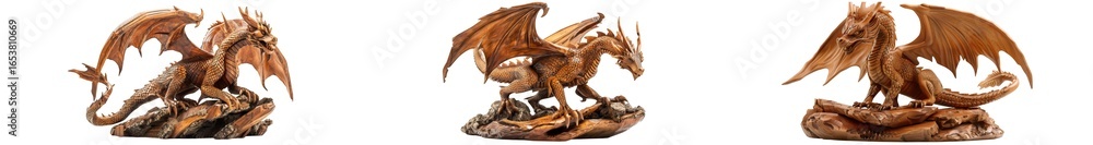 Fototapeta premium A fearsome mythical dragon creature with large wings and sharp claws, standing on rocky ground, isolated on transparent background