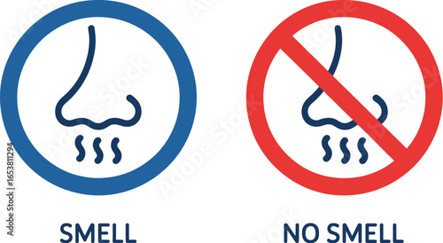 Two oval signs showing a nose with smelling lines and a crossed out nose