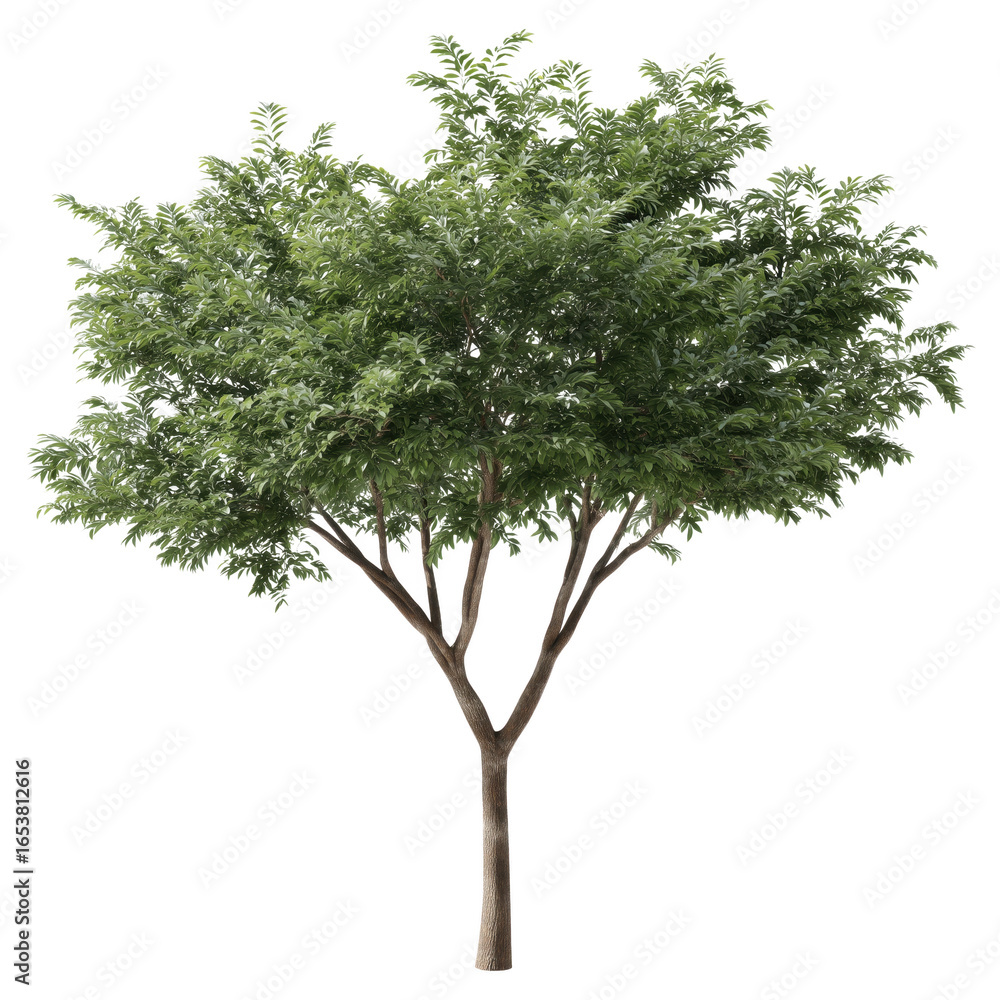 Obraz premium A vibrant tree stands tall against a plain backdrop, its lush green canopy a symbol of life. Every detail is captured, highlighting its natural beauty.