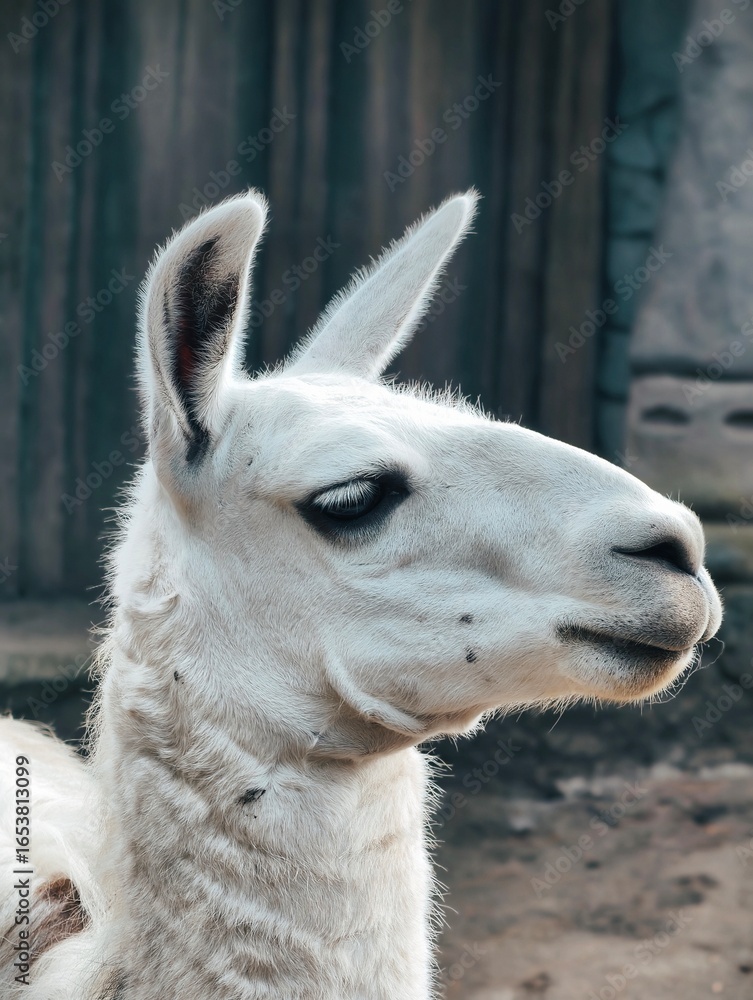 Obraz premium Close-up Portrait of a White Llama in Natural Light.