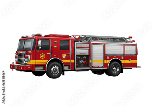 Powerful Fire Truck Ready for Action isolated on transparent background