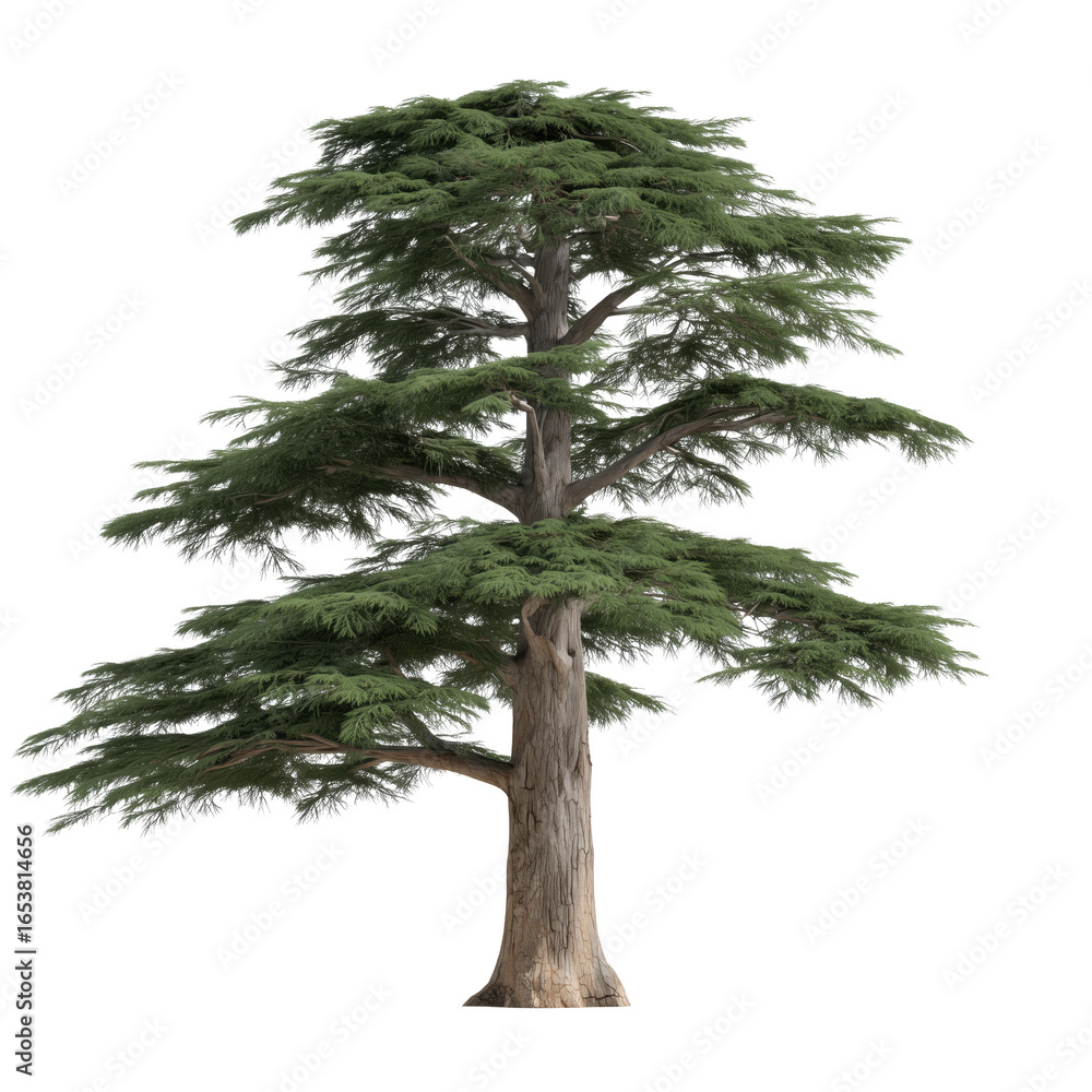 Fototapeta premium A majestic evergreen tree stands tall, its vibrant green foliage a testament to life and resilience. Witness the power of nature in full splendor.