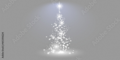 Silver Christmas tree on transparent background.