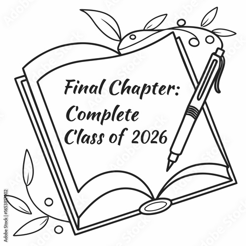 Final chapter complete class of 2026 with open book isolated on white background