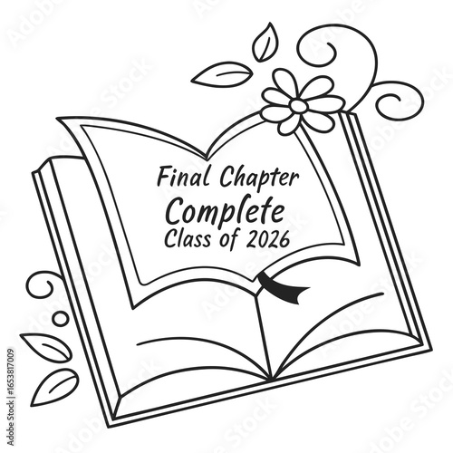 Final chapter complete class of 2026 with graduation cap isolated on white background