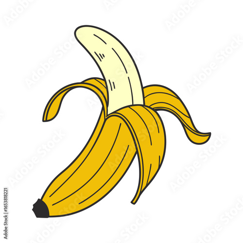 A peeled yellow banana with its skin partially open vector art