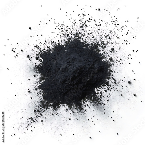 Fine black powder scattered on a white background