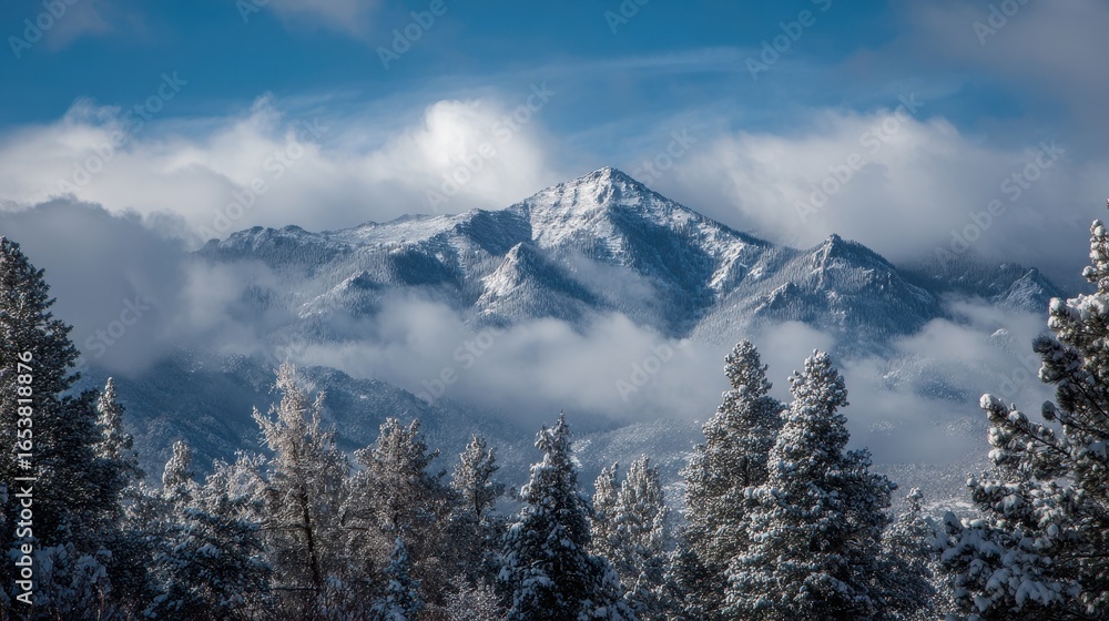 Obraz premium New Mexico Snow. Sky in the Clouds Overlooking Snow-Capped Peaks