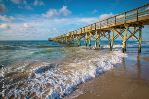 Wallpaper Mural Oak Wave at the Fishing Pier in Oak Island, NC. Beach and Ocean Landscape Torontodigital.ca