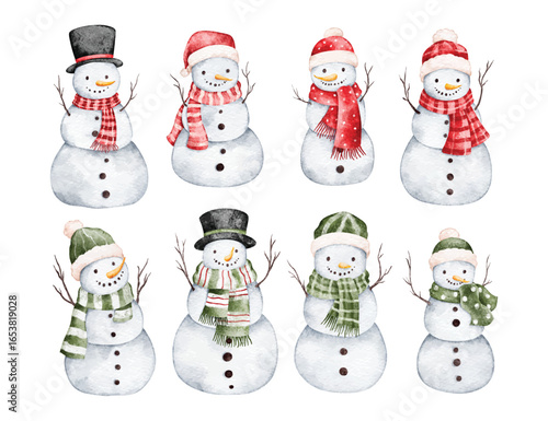 Watercolor Illustration Set of Snowman