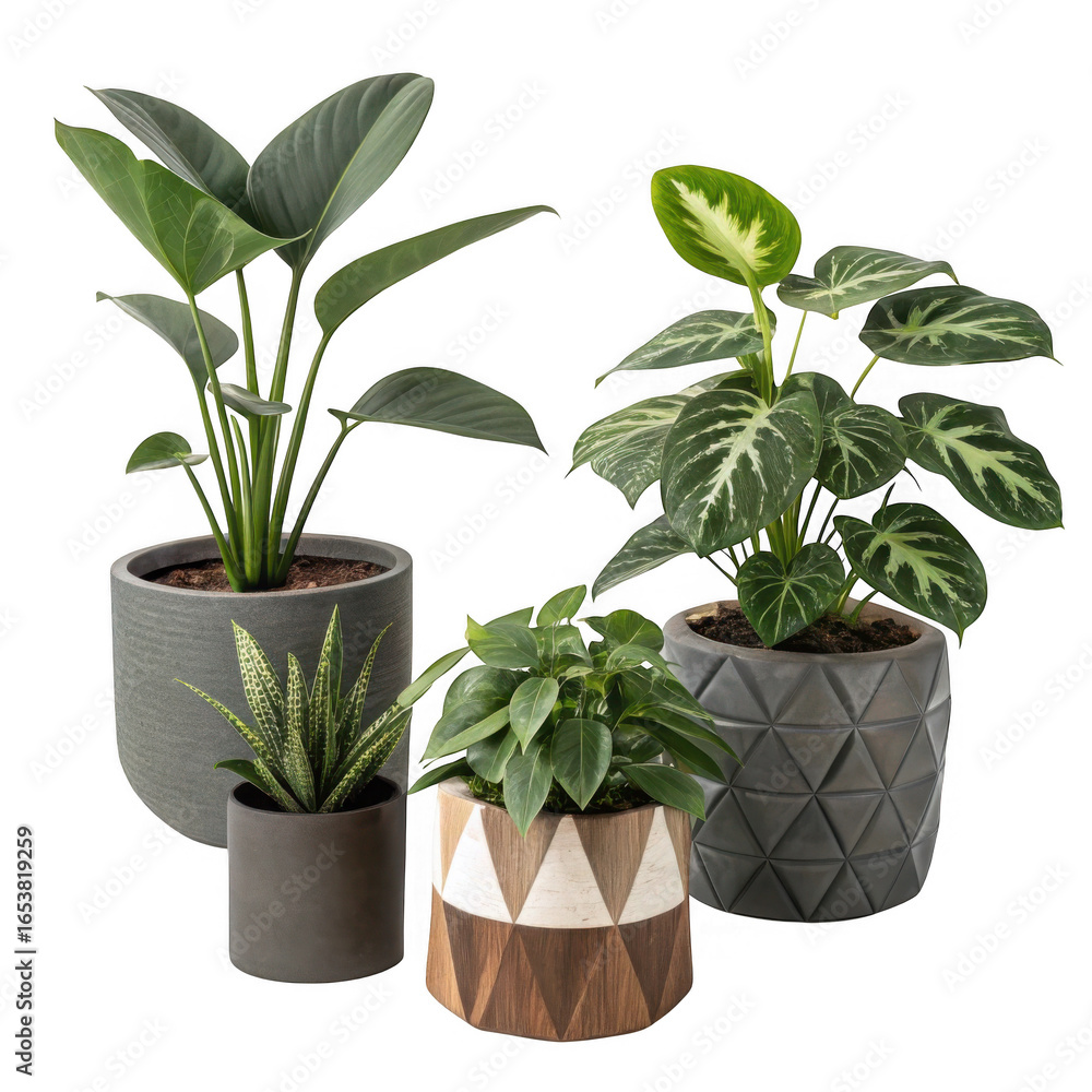 Fototapeta premium Four potted plants isolated on transparent background
