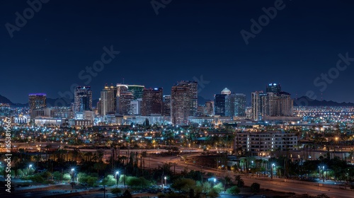 Phoenix At Night. City Skyline of Phoenix, Arizona, USA Urban Landscape