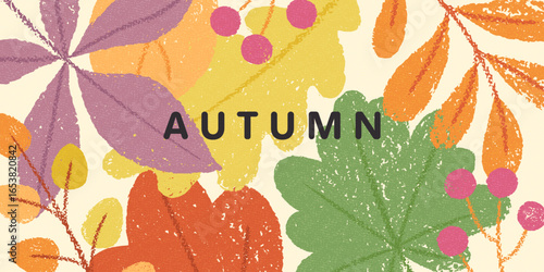 Autumn background, wallpaper, banner, background with tree leaves. Hello autumn. Fall season frame design. Hand drawn texture leaves.