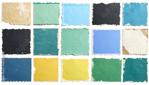 Assorted torn paper squares