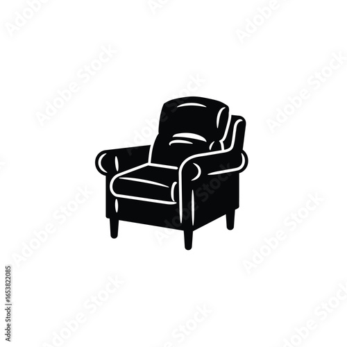 Classic black leather armchair with rolled arms and button tufting