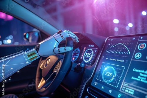 Wallpaper Mural A robot is driving a car with a steering wheel Torontodigital.ca