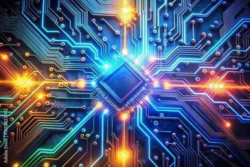 A colorful electronic circuit board with many small lights on it