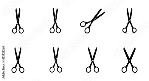 Eight Simple Black Scissors Illustrations Set