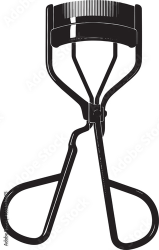 Black Silhouette of a Manual Eyelash Curler on White Background makeup beauty